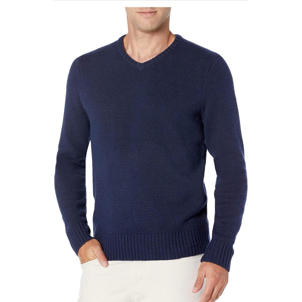 Amazon Essentials Navy V-Neck Cotton Sweater - Men's Size Large